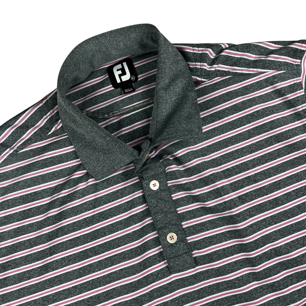 Footjoy FJ Polo Shirt Men's XL Grey Pink‎ Golf Striped Athletic Preppy Stretch